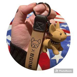TAN Punk PU Leather Strap Dog Keychain
